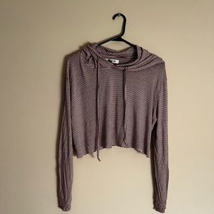 Red & White Stripped Cropped Hoodie